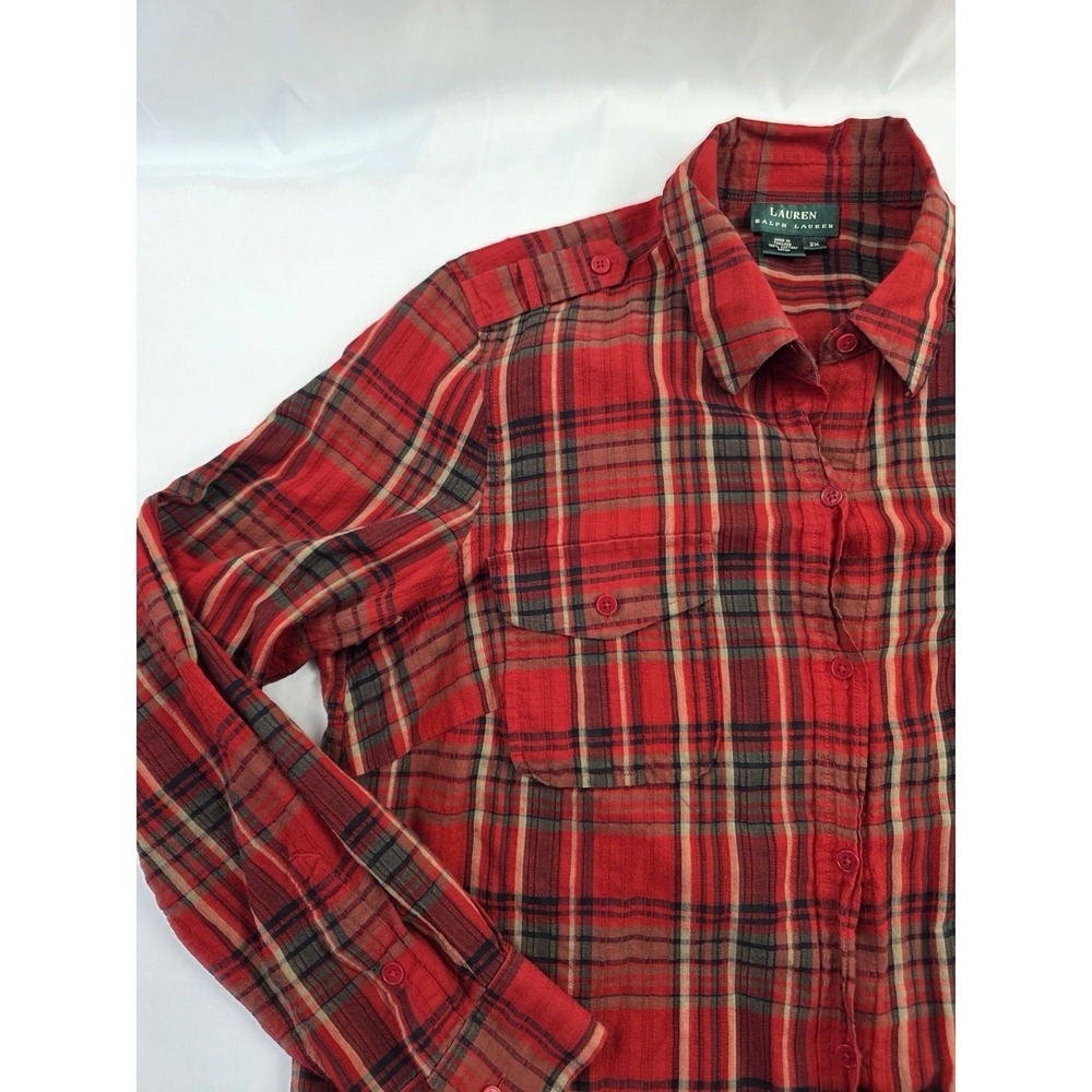 Lauren Ralph Lauren Plaid Shirt Red Cotton Button Up 2X‎ Preppy Classic - Picture 2 of 16